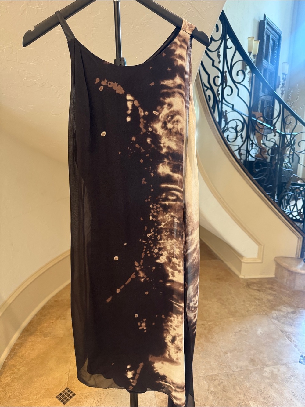 Leon Max Limited Edition 100% Silk Black & Cream Slip Midi Dress